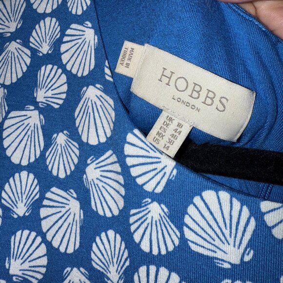 Hobbs London Blue & White Shell Print Sleeveless Dress Womens Size 14 - Picture 5 of 8